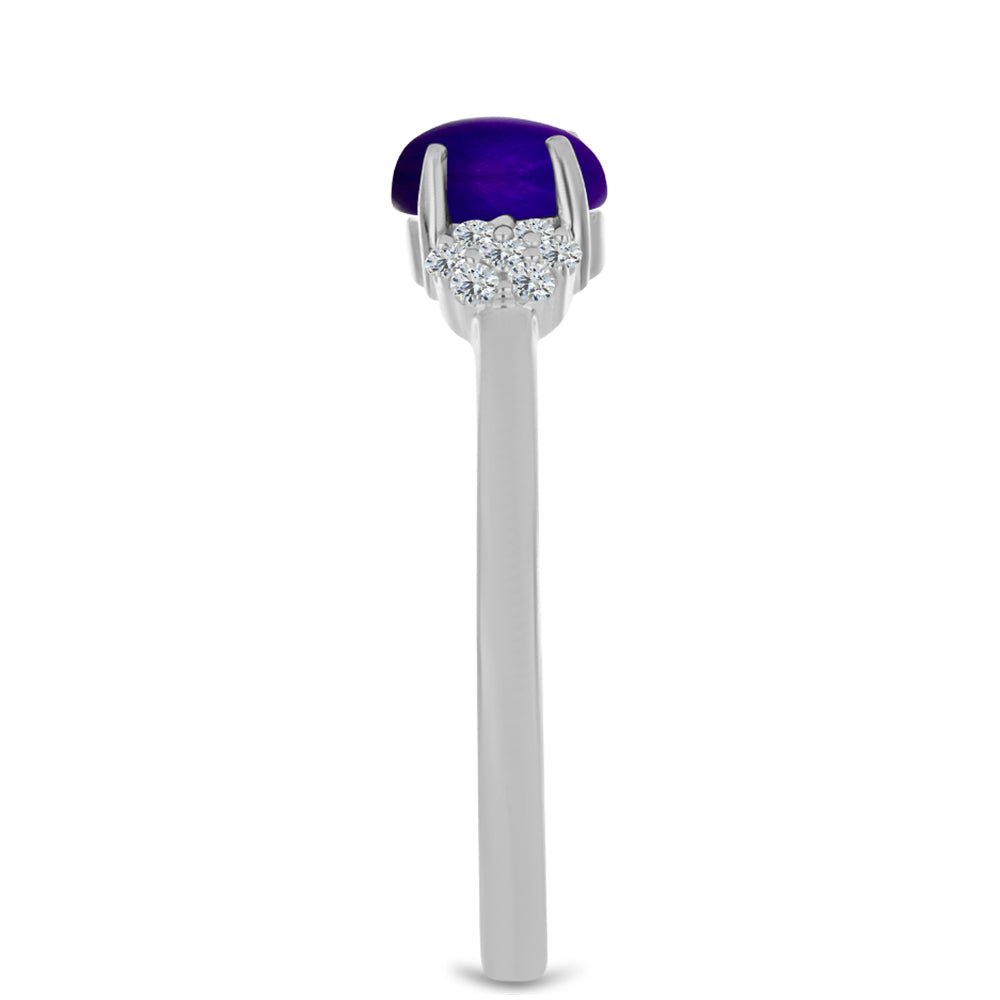 Stříbro 925/1000 - Prsten s Purpurovým Jadeitem a Bílým Topazem - Karátové číslo: 0.67. přibližná hmotnost: 2.25 gramů