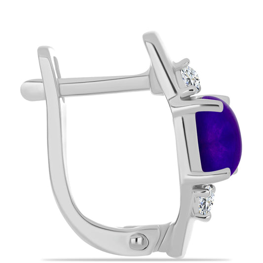 Stříbrné Náušnice s Purpurovým Jadeitem a Bílým Topazem