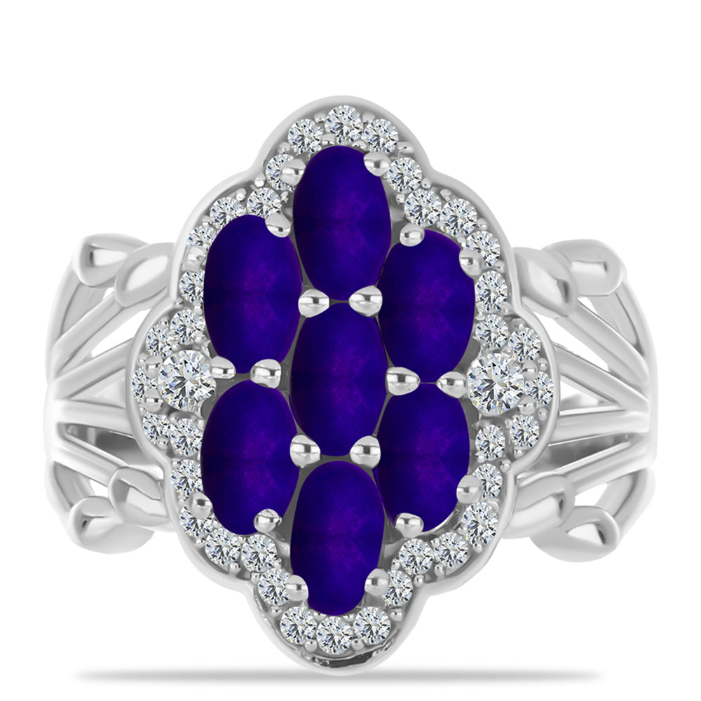 Stříbrný Prsten s Purpurovým Jadeitem a Bílým Topazem