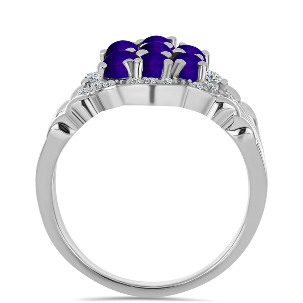 Stříbrný Prsten s Purpurovým Jadeitem a Bílým Topazem