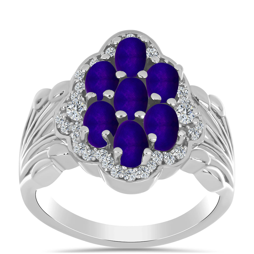 Stříbrný Prsten s Purpurovým Jadeitem a Bílým Topazem 3 