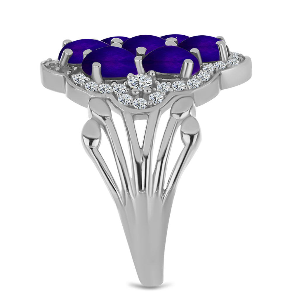 Stříbrný Prsten s Purpurovým Jadeitem a Bílým Topazem 4 