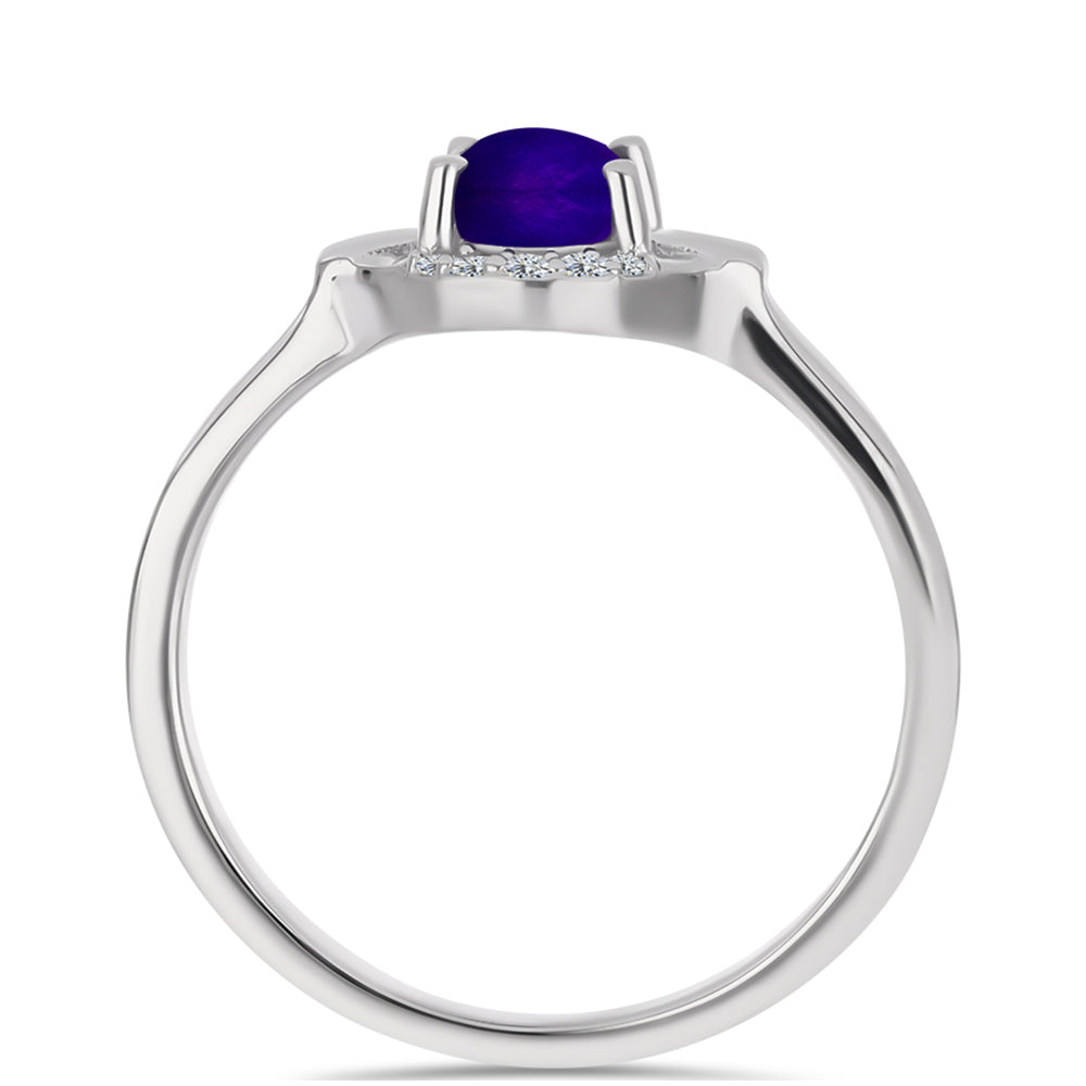 Stříbro 925/1000 - Prsten s Purpurovým Jadeitem a Bílým Topazem - Karátové číslo: 0.82. přibližná hmotnost: 2.53 gramů