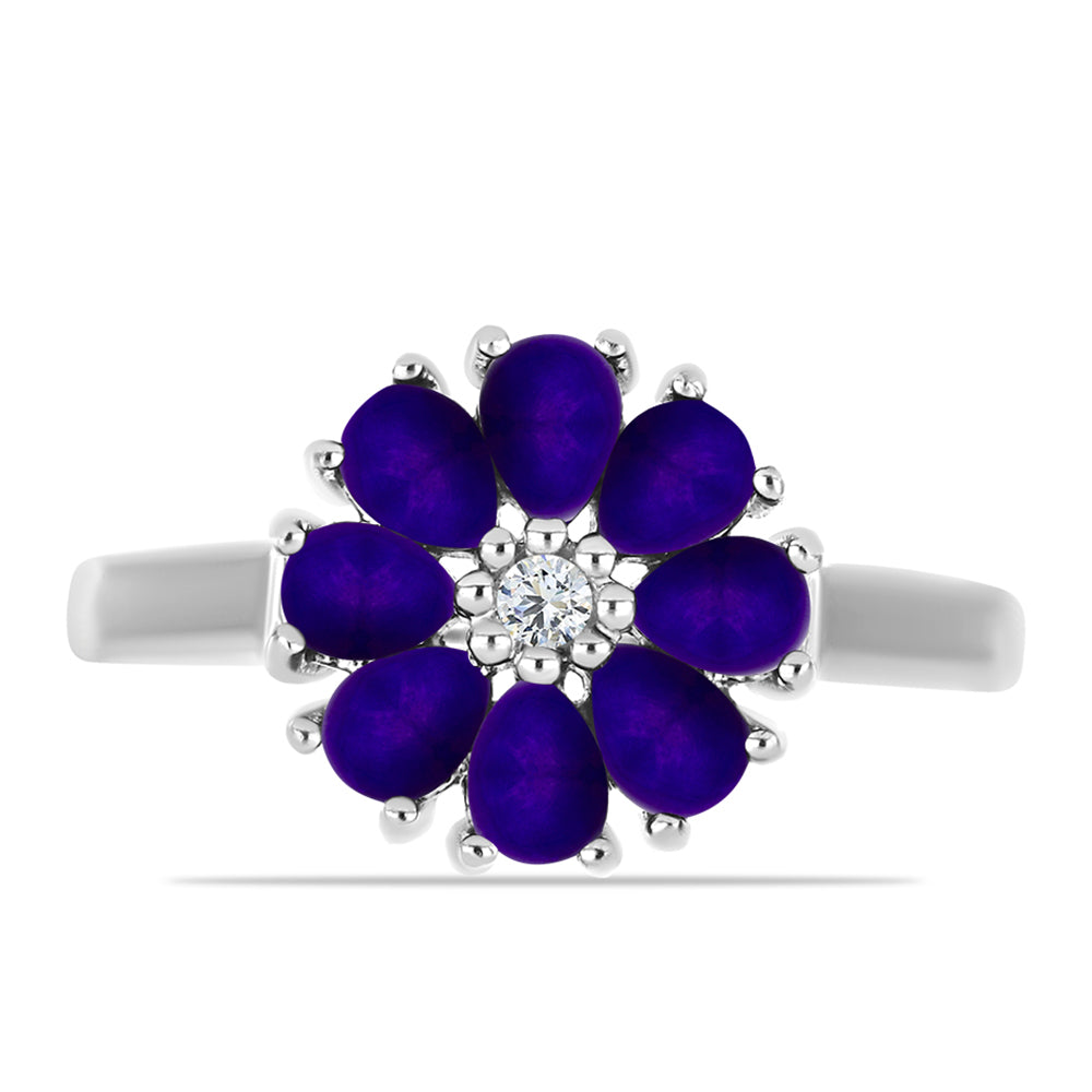Stříbro 925/1000 - Prsten s Purpurovým Jadeitem a Bílým Topazem - Karátové číslo: 1.32. přibližná hmotnost: 3.72 gramů