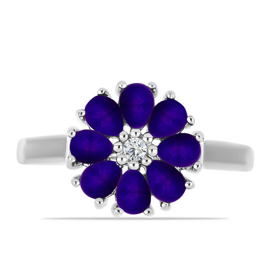 Stříbrný Prsten s Purpurovým Jadeitem a Bílým Topazem