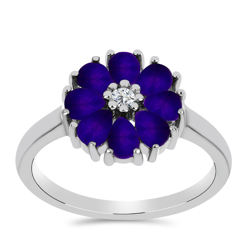 Stříbro 925/1000 - Prsten s Purpurovým Jadeitem a Bílým Topazem - Karátové číslo: 1.32. přibližná hmotnost: 3.72 gramů