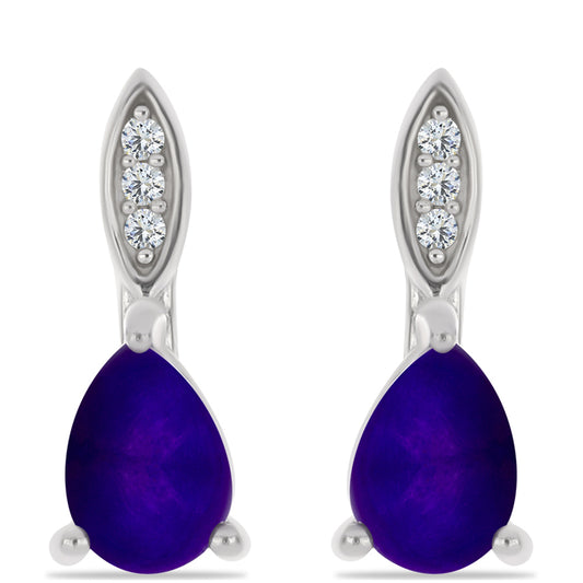 Stříbrné Náušnice s Purpurovým Jadeitem a Bílým Topazem