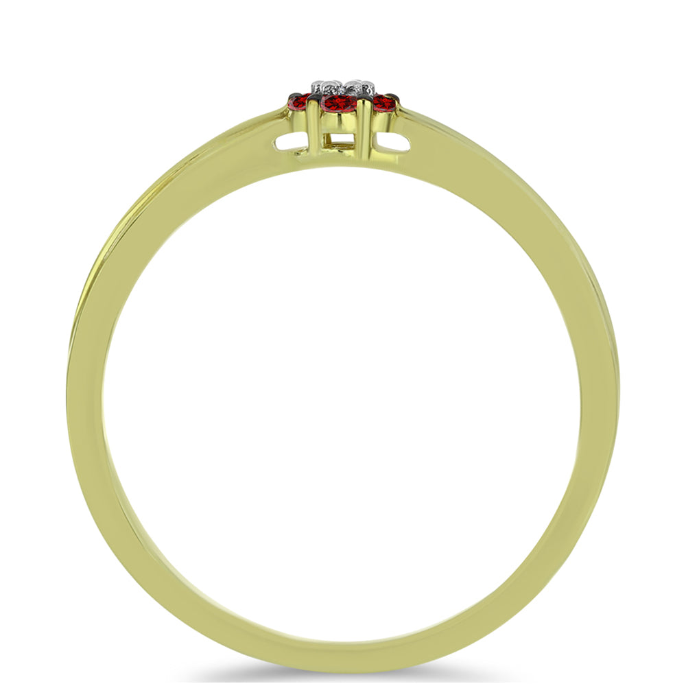Pozlacené Stříbro 925/1000 - Prsten s Červeným Diamantem a Bílým Diamantem - Karátové číslo: 0.09. přibližná hmotnost: 1.75 gramů