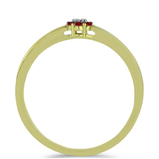 Pozlacené Stříbro 925/1000 - Prsten s Červeným Diamantem a Bílým Diamantem - Karátové číslo: 0.09. přibližná hmotnost: 1.75 gramů