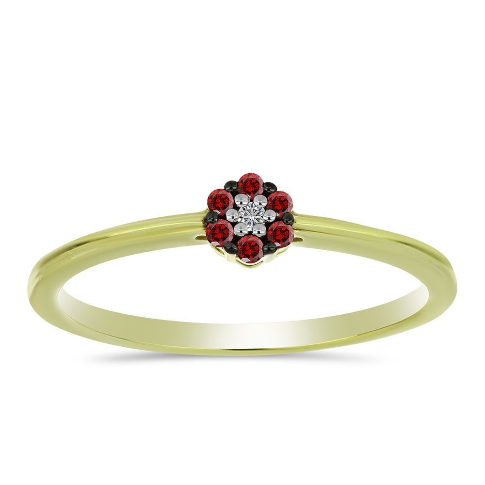 Pozlacené Stříbro 925/1000 - Prsten s Červeným Diamantem a Bílým Diamantem - Karátové číslo: 0.09. přibližná hmotnost: 1.75 gramů 3 