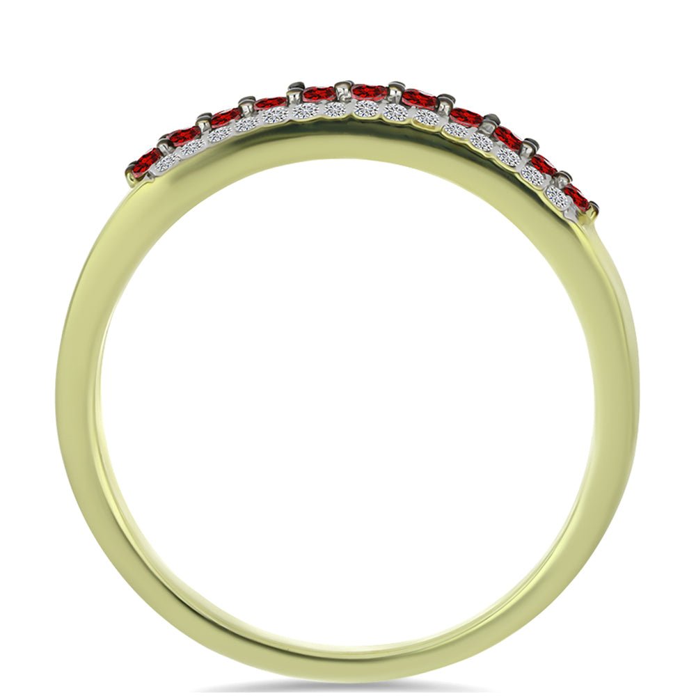 Pozlacené stříbro 925/1000 Prsten s Červeným Diamantem a Bílým Diamantem - Karátové číslo: 0.38. přibližná hmotnost: 2.49 gramů