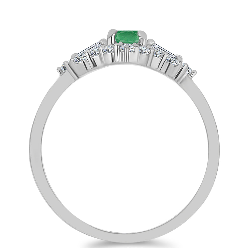 Stříbro 925/1000 - Prsten s Brazilským Smaragdem a Bílým Topazem - Karátové číslo: 1.16. přibližná hmotnost: 2.72 gramů