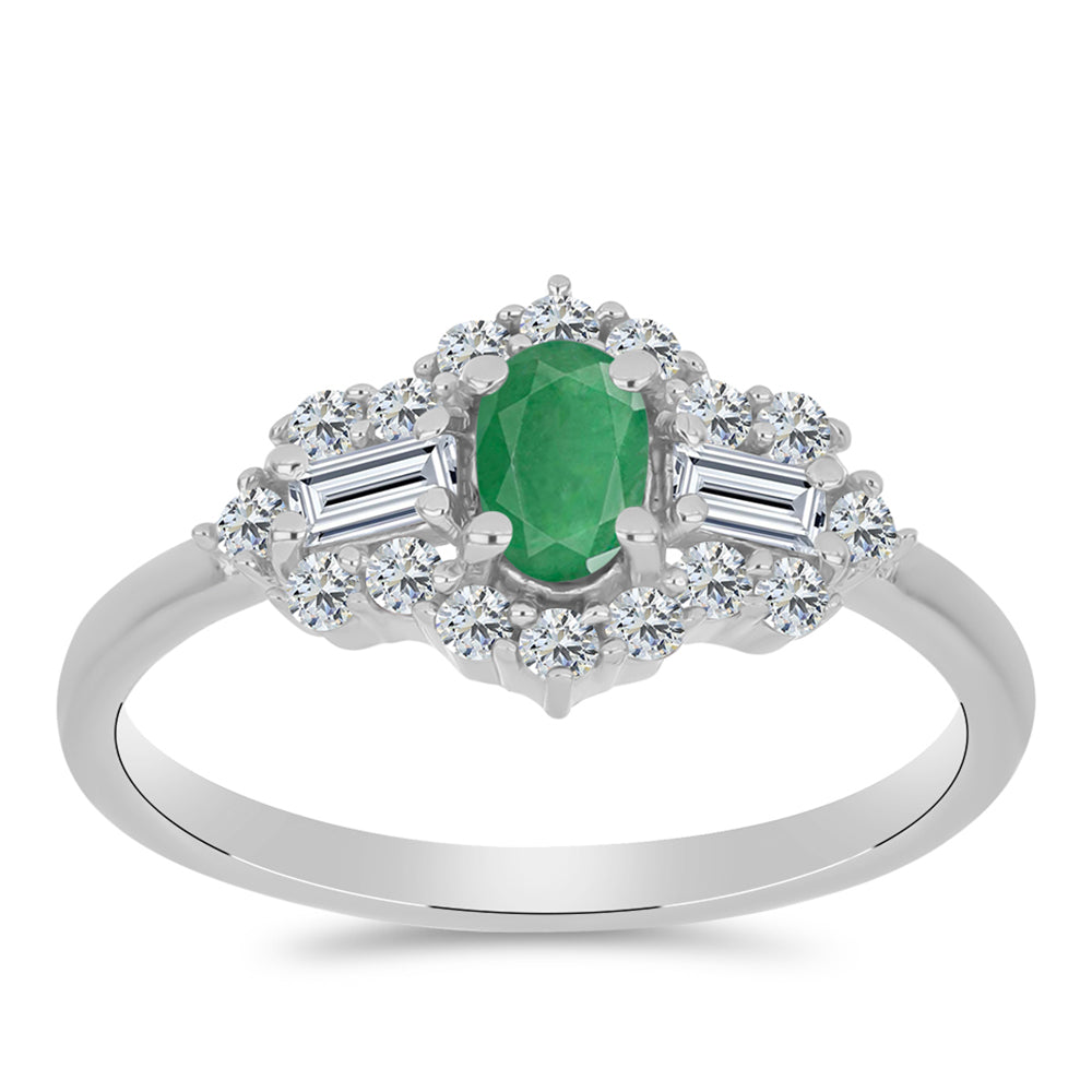 Stříbro 925/1000 - Prsten s Brazilským Smaragdem a Bílým Topazem - Karátové číslo: 1.16. přibližná hmotnost: 2.72 gramů