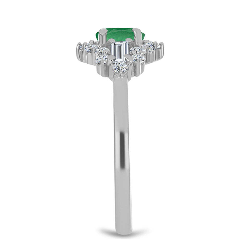 Stříbro 925/1000 - Prsten s Brazilským Smaragdem a Bílým Topazem - Karátové číslo: 1.16. přibližná hmotnost: 2.72 gramů