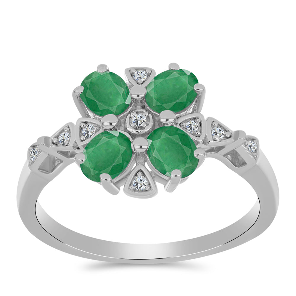 Stříbro 925/1000 - Prsten s Brazilským Smaragdem a Bílým Topazem - Karátové číslo: 1.43. přibližná hmotnost: 3.26 gramů