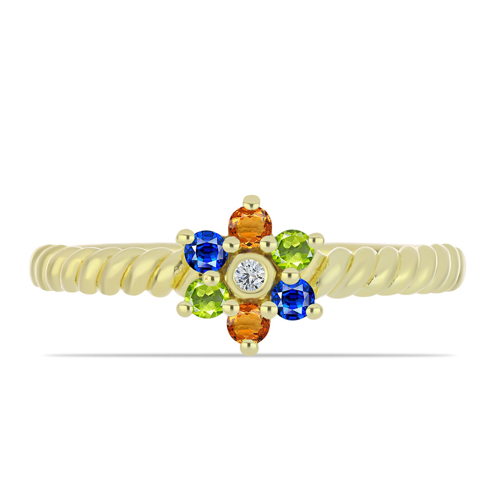 Pozlacené Stříbro 925/1000 - Prsten s Roseberským Duhovým Safírem a Bílým Topazem - Karátové číslo: 0.31. přibližná hmotnost: 2.17 gramů 1 