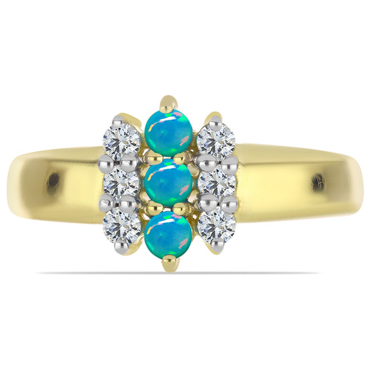 Pozlacené stříbro 925/1000 Prsten s etiopským Paraiba modrým opálem a Bílým Topazem - Karátové číslo: 0.65. přibližná hmotnost: 3.37 gramů