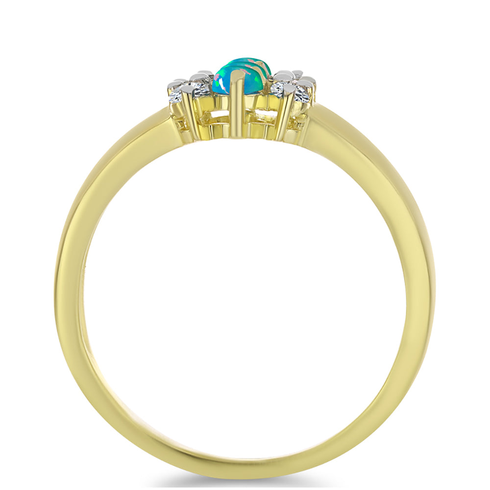 Pozlacené stříbro 925/1000 Prsten s etiopským Paraiba modrým opálem a Bílým Topazem - Karátové číslo: 0.65. přibližná hmotnost: 3.37 gramů