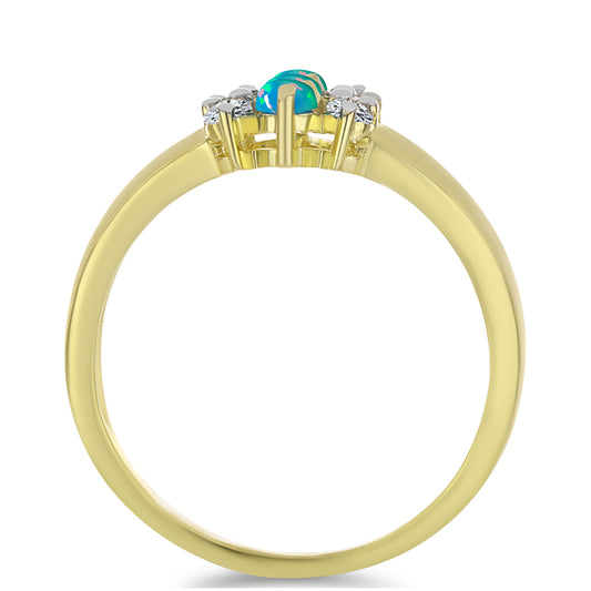 Pozlacené stříbro 925/1000 Prsten s etiopským Paraiba modrým opálem a Bílým Topazem - Karátové číslo: 0.65. přibližná hmotnost: 3.37 gramů