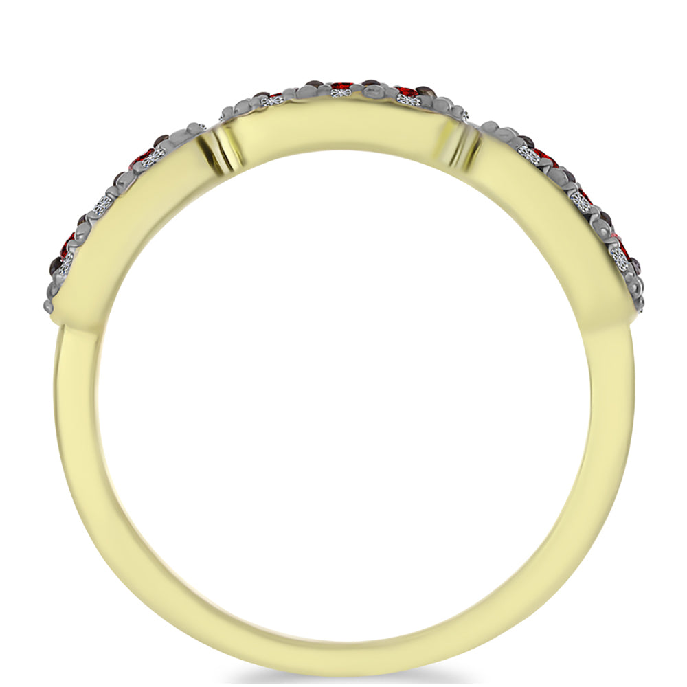 Pozlacené Stříbro 925/1000 - Prsten s Červeným Diamantem a Bílým Diamantem - Karátové číslo: 0.24. přibližná hmotnost: 2.35 gramů 3 