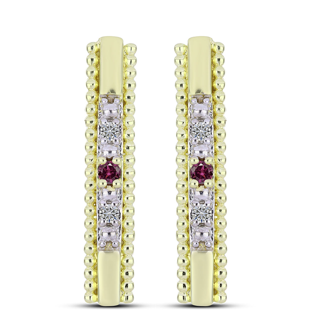 Pozlacené Stříbrné Náušnice s Purpurovým Diamantem a Bílým Diamantem 1 