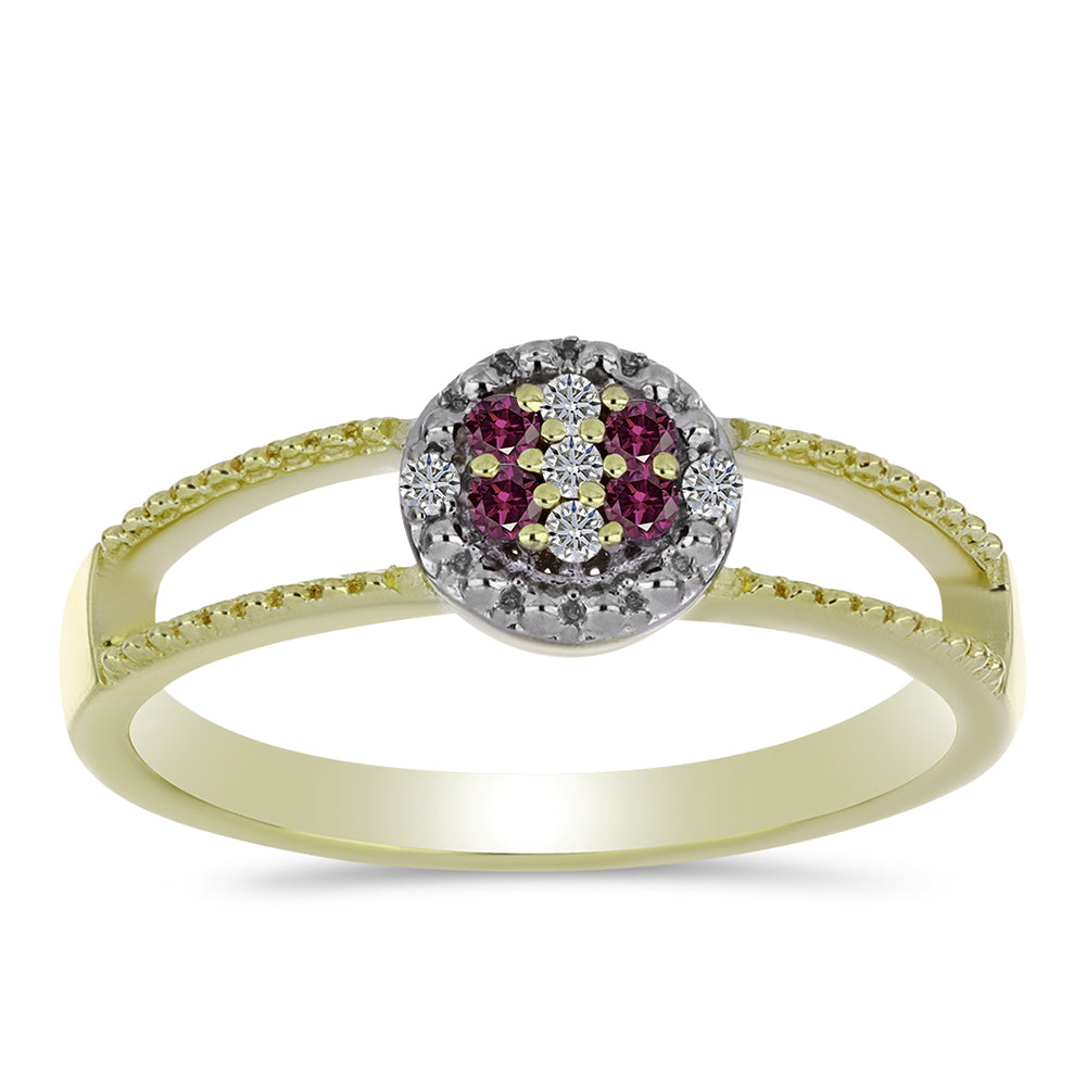 Pozlacené Stříbro 925/1000 - Prsten s Purpurovým Diamantem a Bílým Diamantem - Karátové číslo: 0.1. přibližná hmotnost: 2.38 gramů