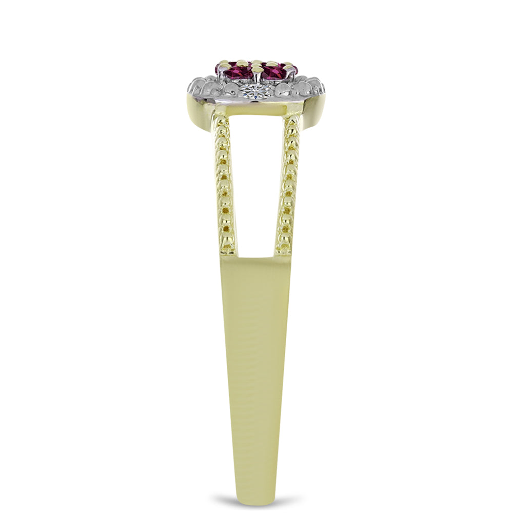 Pozlacené Stříbro 925/1000 - Prsten s Purpurovým Diamantem a Bílým Diamantem - Karátové číslo: 0.1. přibližná hmotnost: 2.38 gramů 4 