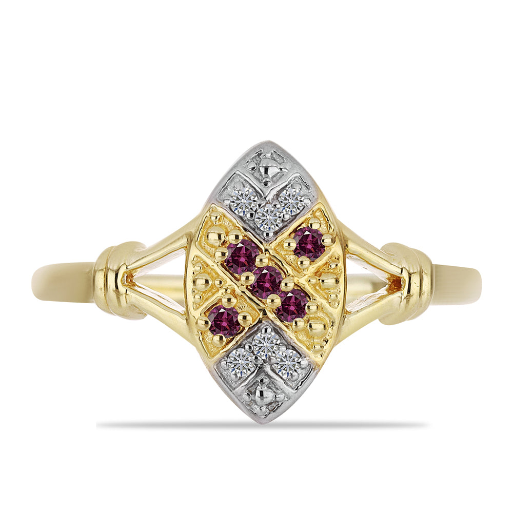 Pozlacené Stříbro 925/1000 - Prsten s Purpurovým Diamantem a Bílým Diamantem - Karátové číslo: 0.12. přibližná hmotnost: 2.75 gramů 1 