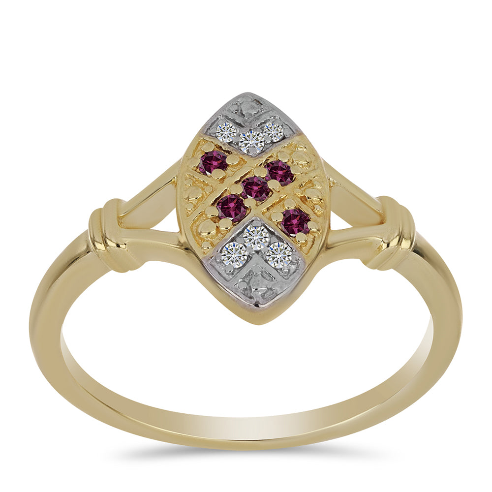 Pozlacené Stříbro 925/1000 - Prsten s Purpurovým Diamantem a Bílým Diamantem - Karátové číslo: 0.12. přibližná hmotnost: 2.75 gramů