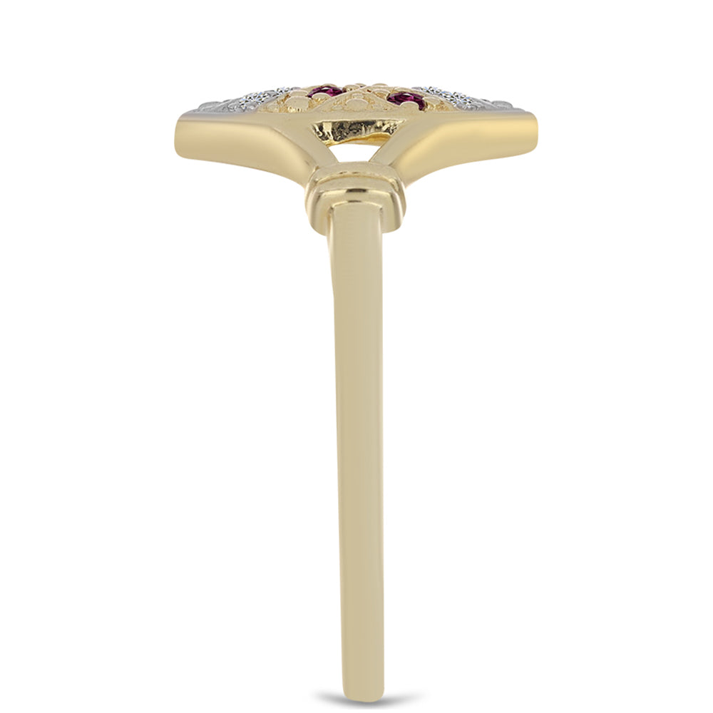 Pozlacené Stříbro 925/1000 - Prsten s Purpurovým Diamantem a Bílým Diamantem - Karátové číslo: 0.12. přibližná hmotnost: 2.75 gramů 4 