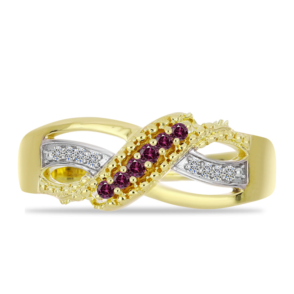 Pozlacený 925 / 1000 Sterlingové Stříbro Prsten s Purpurovým Diamantem a Bílým Diamantem