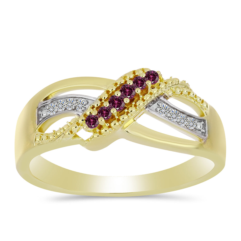 Pozlacený 925 / 1000 Sterlingové Stříbro Prsten s Purpurovým Diamantem a Bílým Diamantem 3 