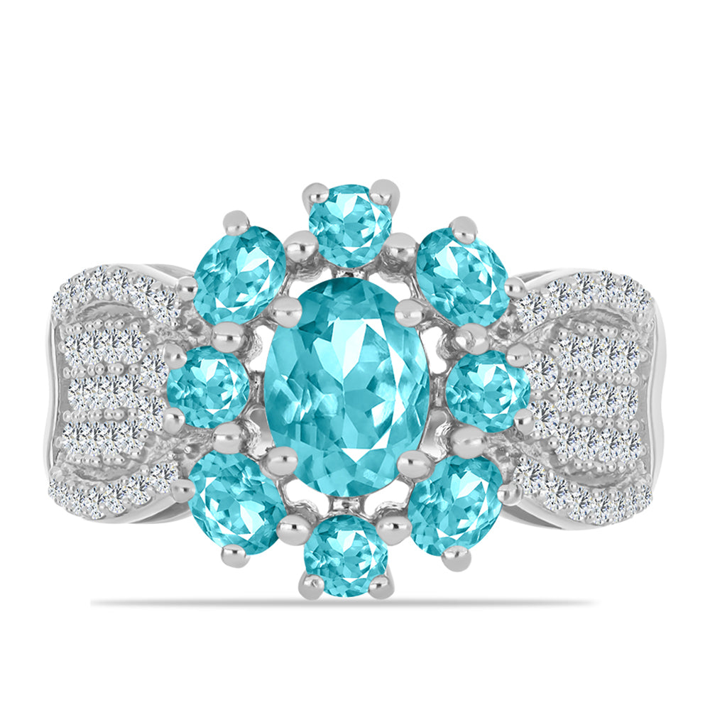 925 / 1000 Sterlingové Stříbro Prsten s Paraiba Křemenem a Bílým Topazem 1 