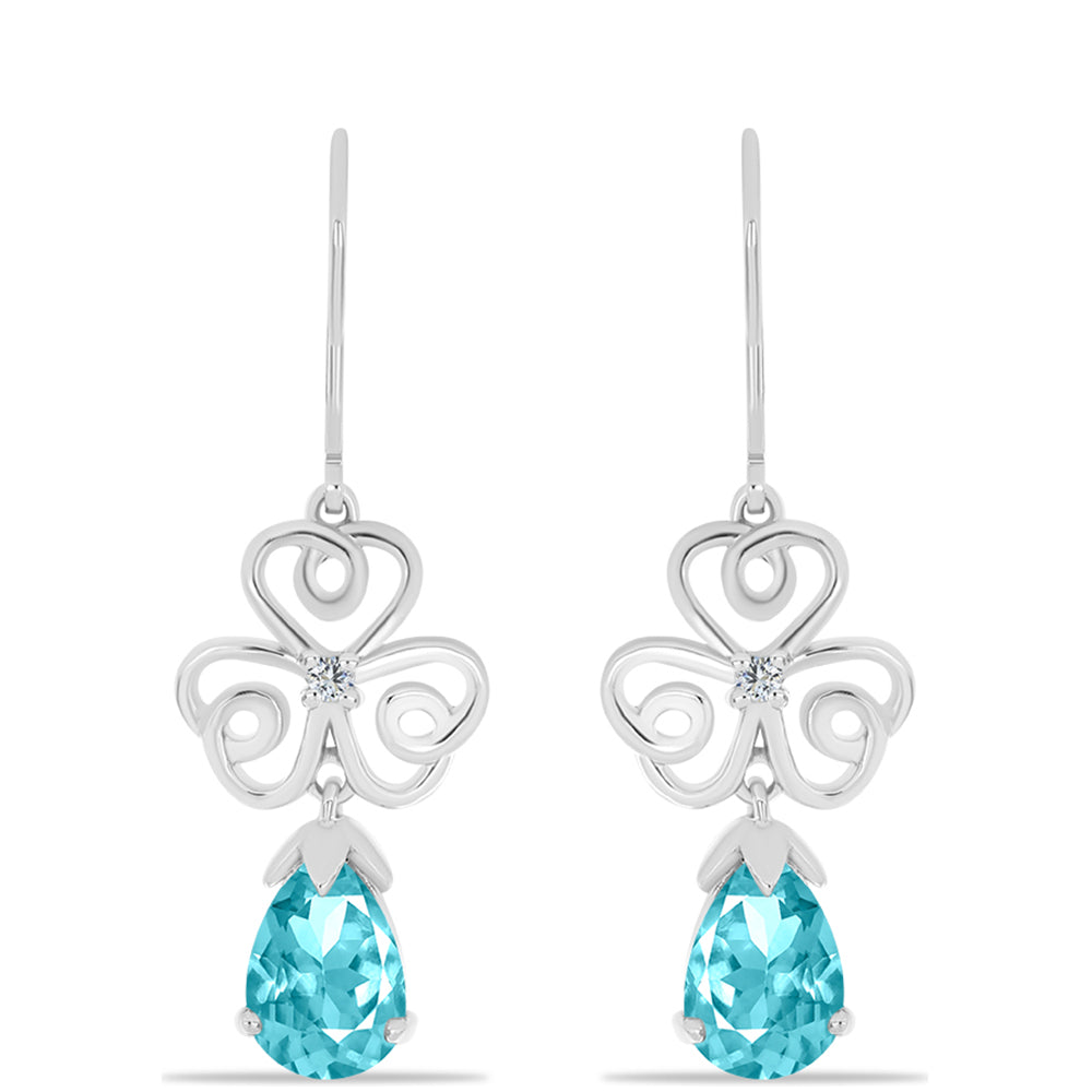 Stříbrné Náušnice s Paraiba Křemenem a Bílým Topazem