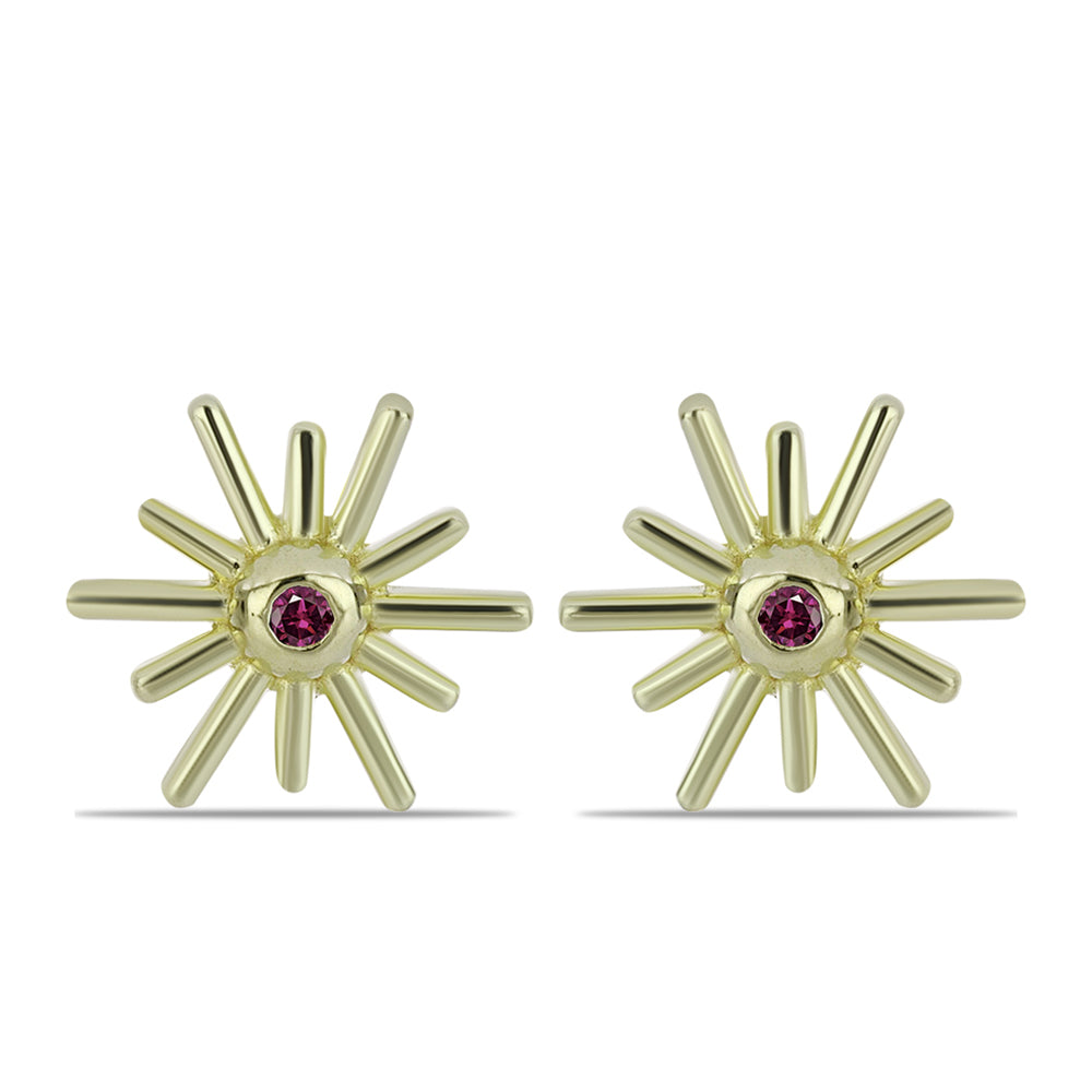 Pozlacené Stříbro 925/1000 - Náušnice s Purpurovým Diamantem - Karátové číslo: 0.04. přibližná hmotnost: 1.24 gramů
