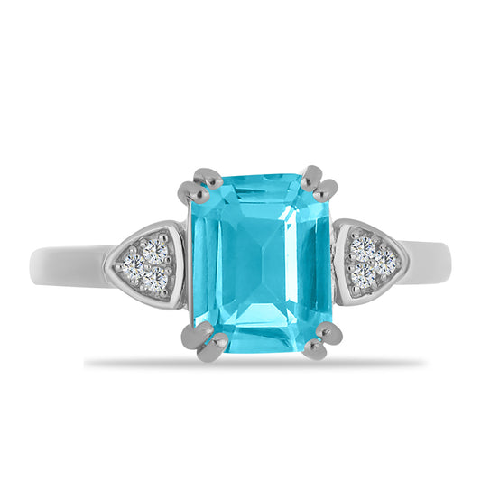 Stříbro 925/1000 Prsten s Paraiba Křemenem a Bílým Topazem - Karátové číslo: 2.05. přibližná hmotnost: 3.04 gramů