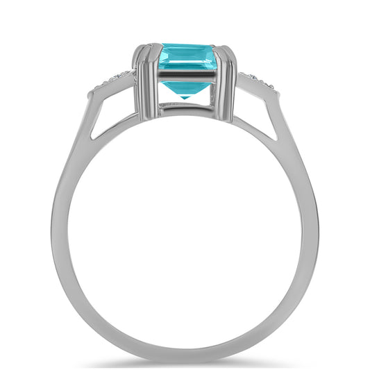 Stříbro 925/1000 Prsten s Paraiba Křemenem a Bílým Topazem - Karátové číslo: 2.05. přibližná hmotnost: 3.04 gramů