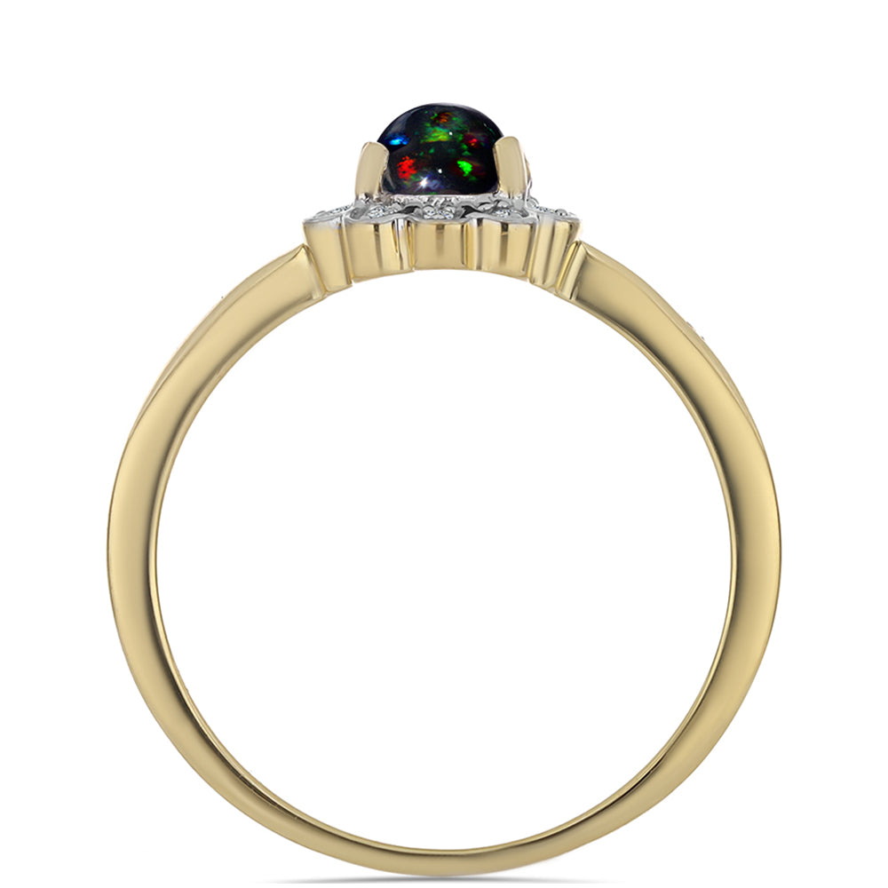 Pozlacené stříbro 925/1000 Prsten s Půlnočně Černým Etiopským Opálem z Lega Dembi a Bílým Topazem - Karátové číslo: 0.45. přibližná hmotnost: 2.18 gramů