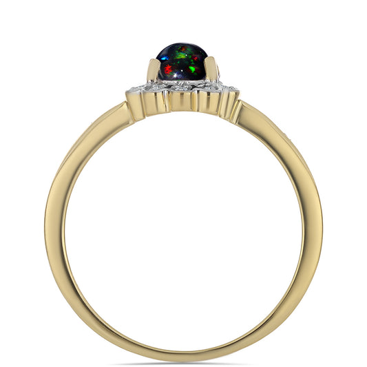 Pozlacené stříbro 925/1000 Prsten s Půlnočně Černým Etiopským Opálem z Lega Dembi a Bílým Topazem - Karátové číslo: 0.45. přibližná hmotnost: 2.18 gramů