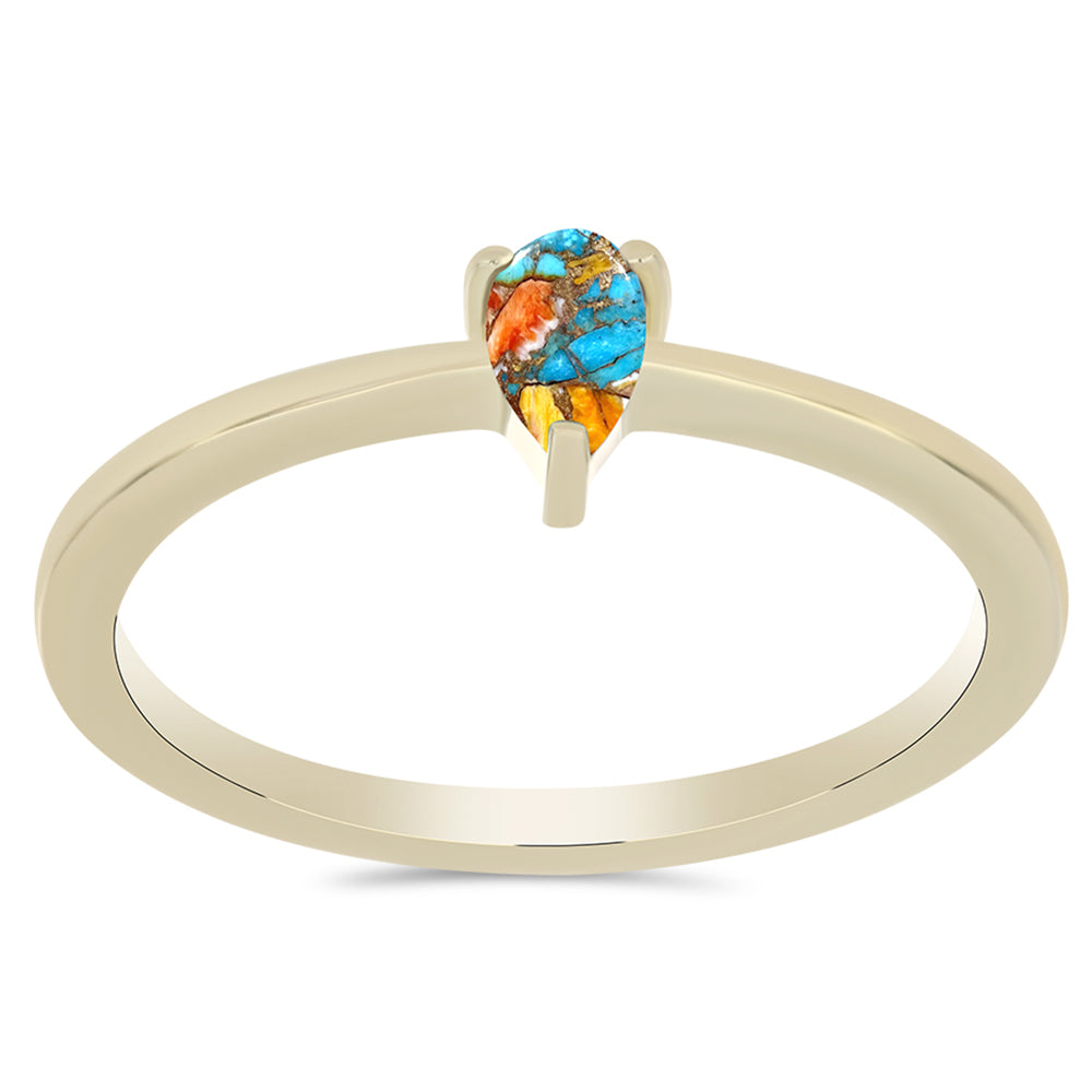 Pozlacené Stříbro 925/1000 - Prsten s Ústřicovým Tyrkysem - Karátové číslo: 0.27. přibližná hmotnost: 1.54 gramů 3 