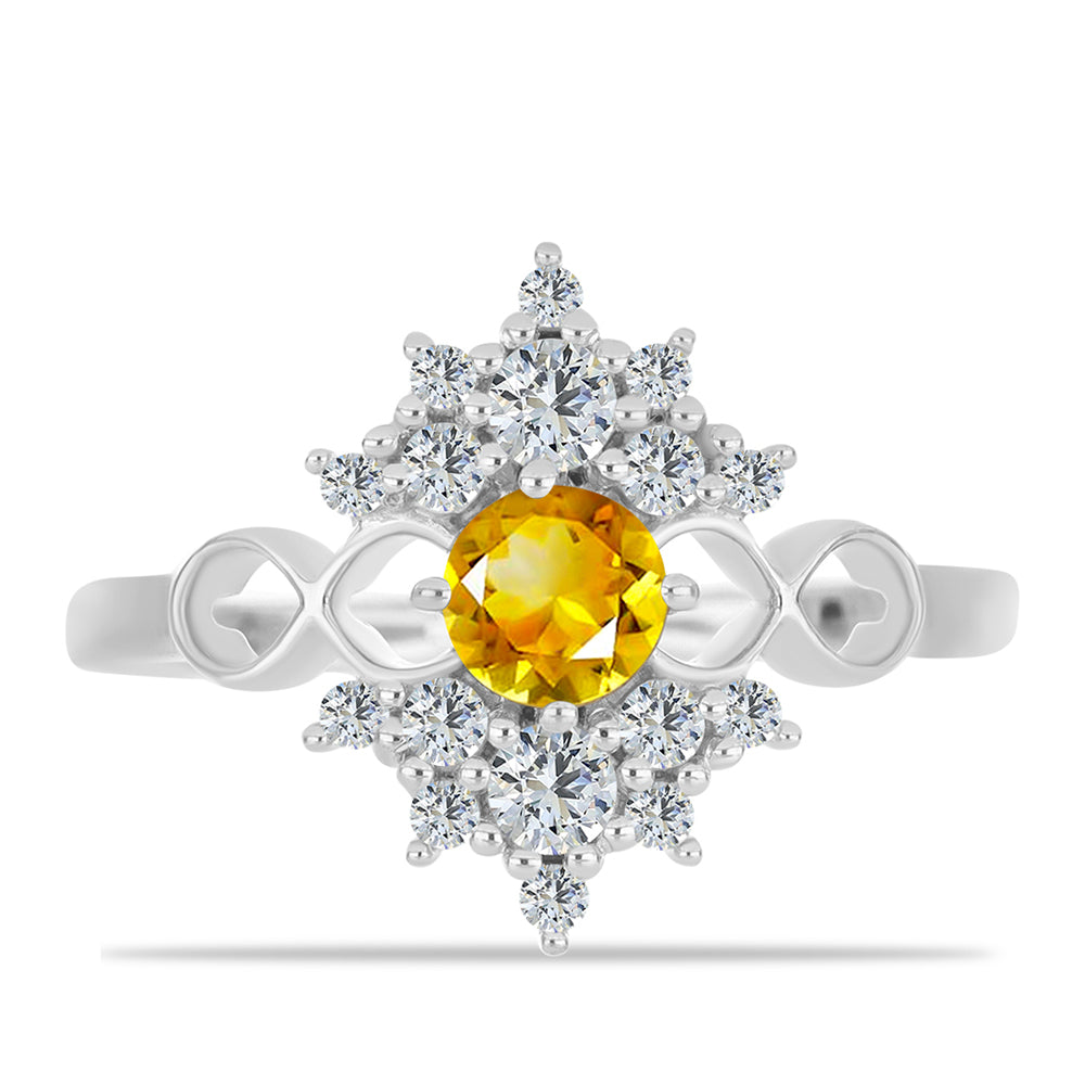 Stříbro 925/1000 - Prsten s Uralským Citrínem a Bílým Topazem - Karátové číslo: 1.1. přibližná hmotnost: 3.05 gramů 1 