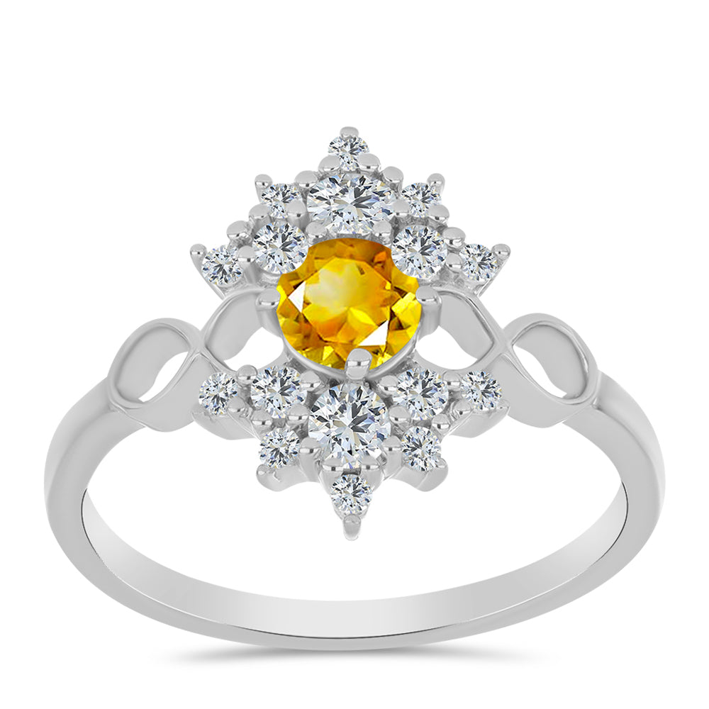 Stříbro 925/1000 - Prsten s Uralským Citrínem a Bílým Topazem - Karátové číslo: 1.1. přibližná hmotnost: 3.05 gramů