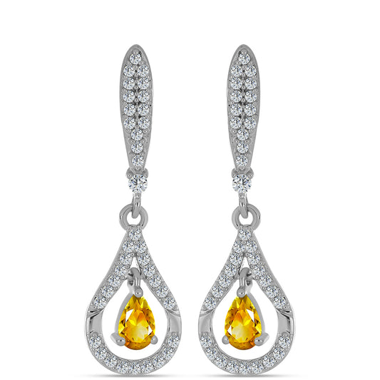 Stříbrné Náušnice s Uralským Citrínem a Bílým Topazem