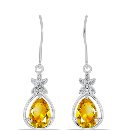 Stříbrné Náušnice s Uralským Citrínem a Bílým Topazem