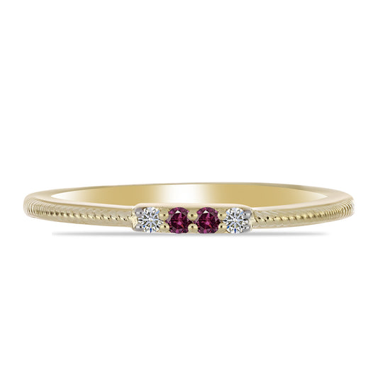 Pozlacené Stříbro 925/1000 - Prsten s Purpurovým Diamantem a Bílým Diamantem - Karátové číslo: 0.06. přibližná hmotnost: 1.47 gramů
