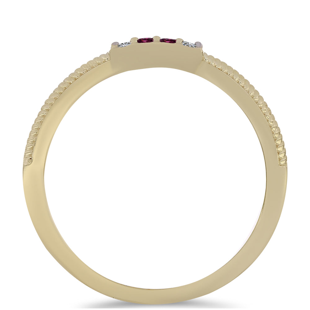 Pozlacené Stříbro 925/1000 - Prsten s Purpurovým Diamantem a Bílým Diamantem - Karátové číslo: 0.06. přibližná hmotnost: 1.47 gramů