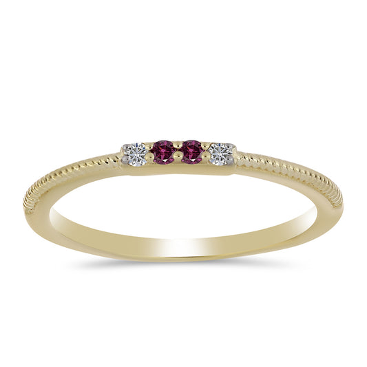 Pozlacené Stříbro 925/1000 - Prsten s Purpurovým Diamantem a Bílým Diamantem - Karátové číslo: 0.06. přibližná hmotnost: 1.47 gramů