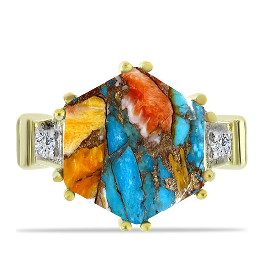 Pozlacený Stříbrný Prsten s Ústřicovým Tyrkysem a Bílým Topazem