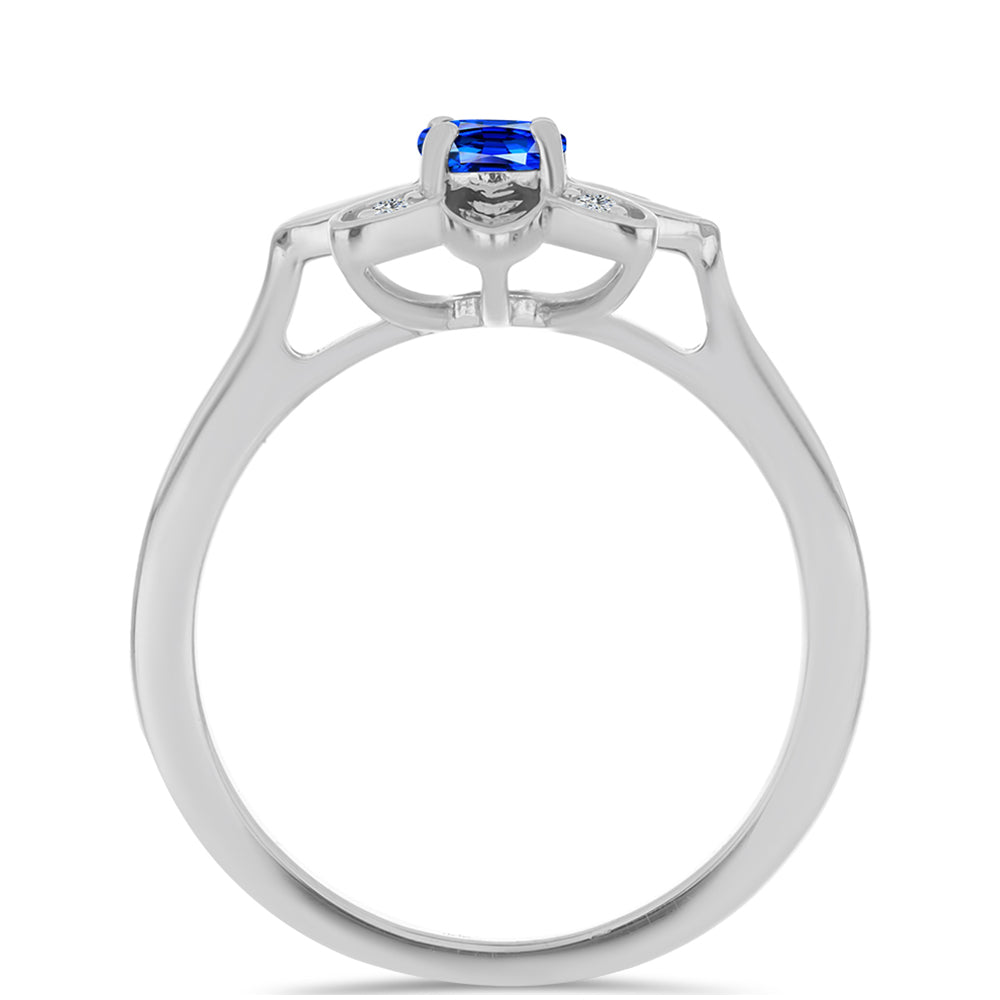 Stříbro 925/1000 - Prsten s Australským Modrým Safírem a Bílým Topazem - Karátové číslo: 0.42. přibližná hmotnost: 2.75 gramů