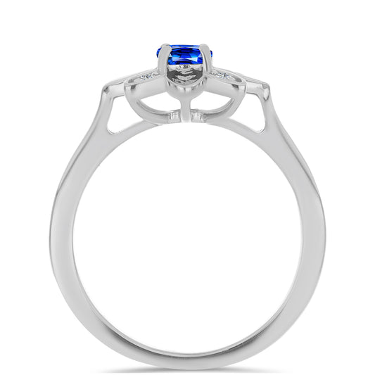 Stříbro 925/1000 - Prsten s Australským Modrým Safírem a Bílým Topazem - Karátové číslo: 0.42. přibližná hmotnost: 2.75 gramů